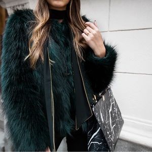 shaggy green women jacket shearling vegan fur coat warm jacket